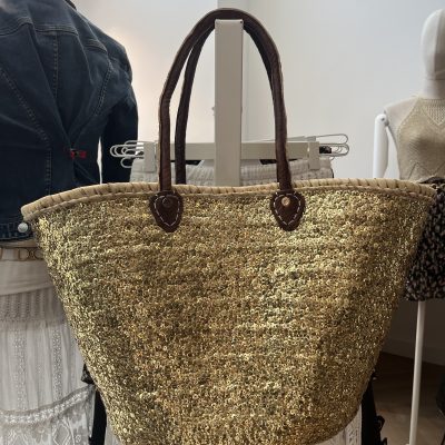 rieten strandtas met gouden pailletten