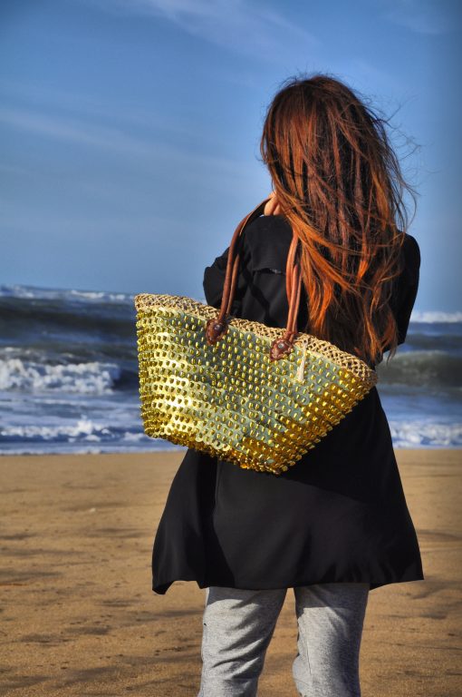 rieten strandtas gouden pailletten ibiza klein model - Afbeelding 4