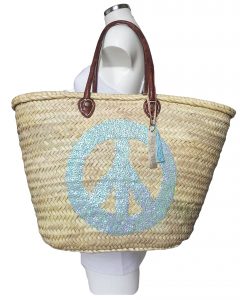 rieten strandtas peace aqua