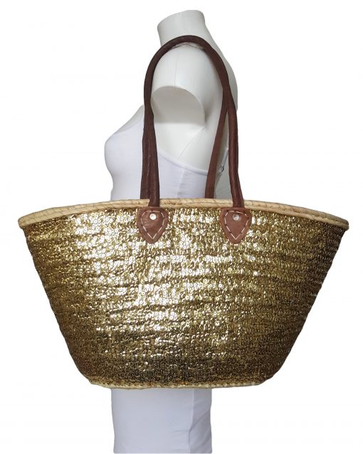 rieten strandtas goud boho small