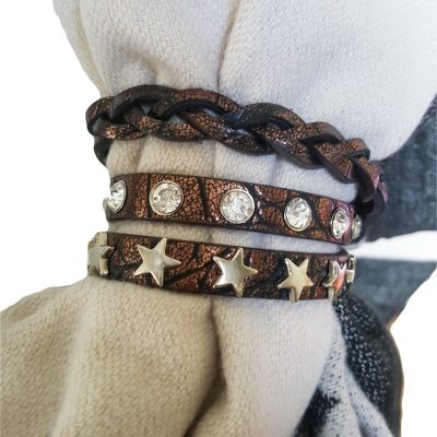 sjaalbandje bruin met Swarovski en sterren