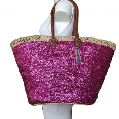 rieten tas fuchsia