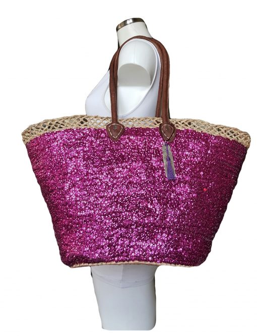 rieten tas fuchsia