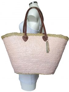 rieten strandtas roze nude color