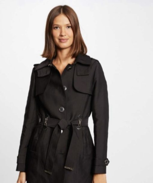 trenchcoat zwart morgan sportief model mooi afgewerkt leuke details bij riem