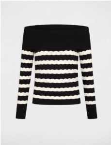 trui boothals streep dit leuke gebreide truitje van een wat dikkere kwaliteit is heeft een leuke speelse boothals en kan ook off shoulder gedragen worden.Het model zit mooi strak aan en blijf daar door prima op zijn plaats....een leuk tussen truitje voor als de zon schijnt maar het nog steeds een beetje fris is.