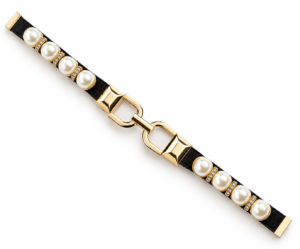 elastische damesriem parels goud leuke stretchriem van zwart elastiek met schakels van kleine parels en steentjes