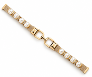 elastische damesriem parels goud leuke stretchriem van goud elastiek met schakels van kleine parels en steentjes