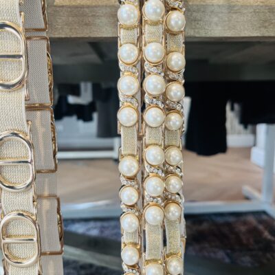 elastische damesriem goud parel