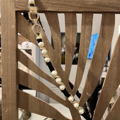Zwarte stretchriem dames met parels en strass