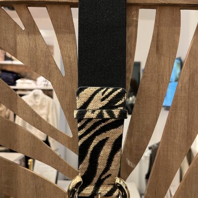 Zwarte stretchriem dames met beige zebraprint