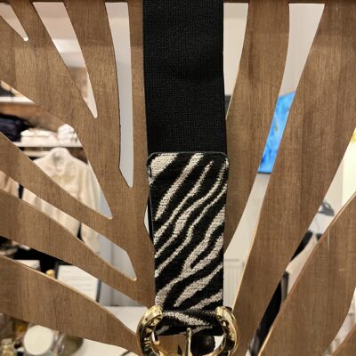 Grijze stretchriem dames met zebraprint en gouden gesp