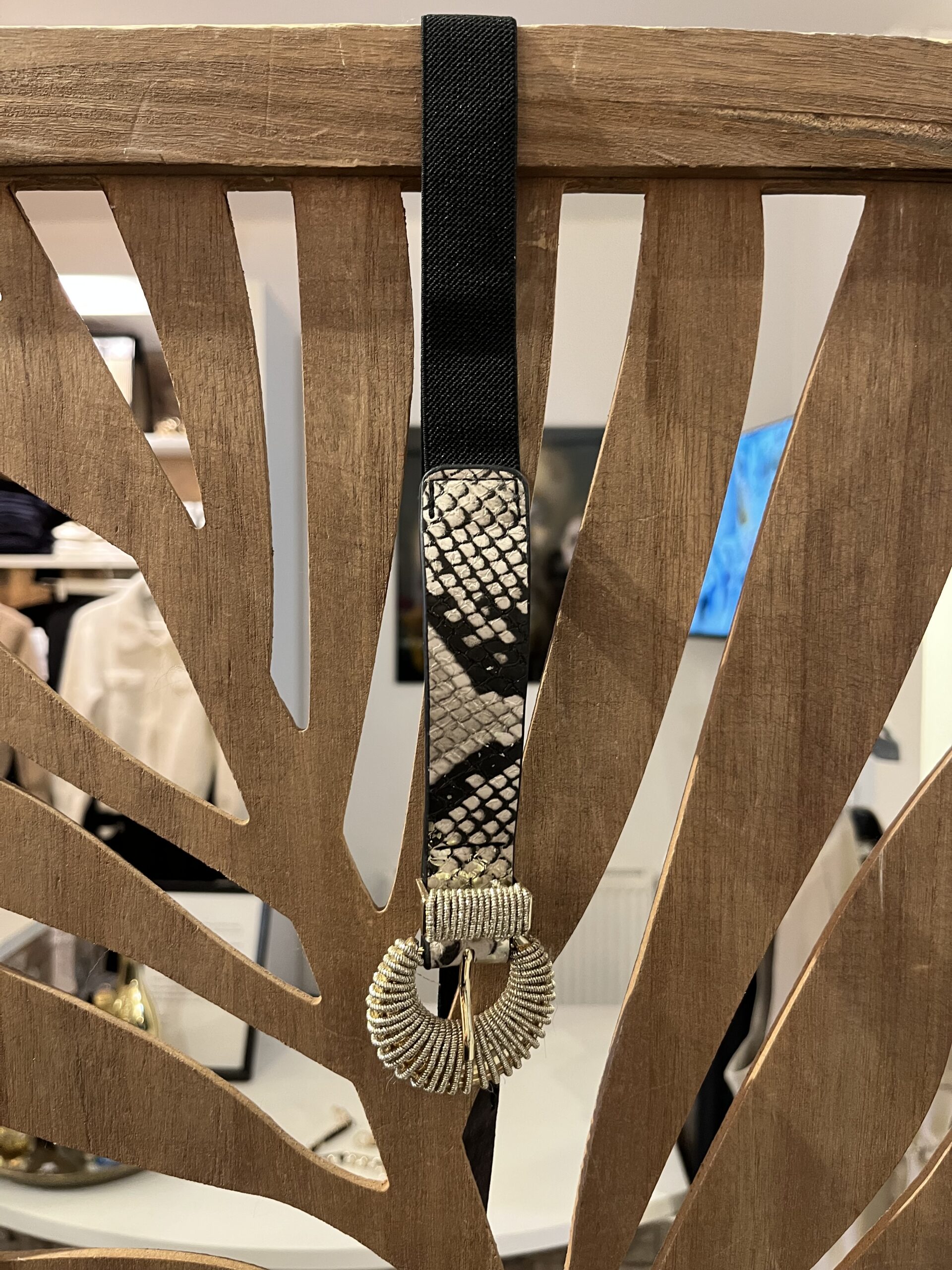 Stretchriem dames met slangenprint en gouden gesp