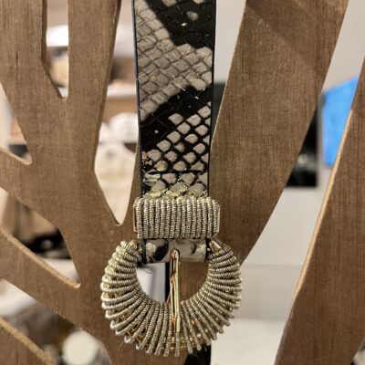 Stretchriem dames met slangenprint en gouden gesp