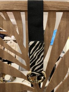 Grijze stretchriem dames met zebraprint en gouden gesp