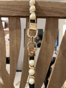 Zwarte stretchriem dames met parels en strass