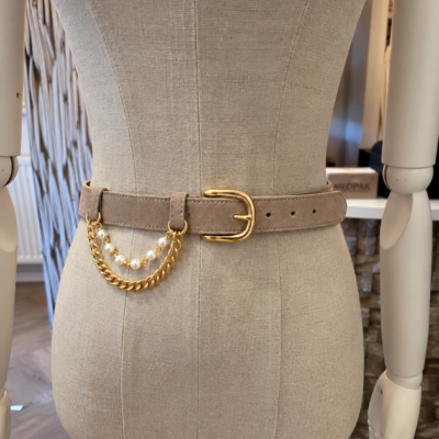 Dames riem met kettingen taupe suede