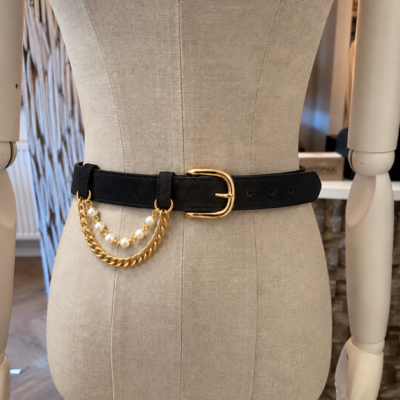 Dames riem met kettingen zwart suede