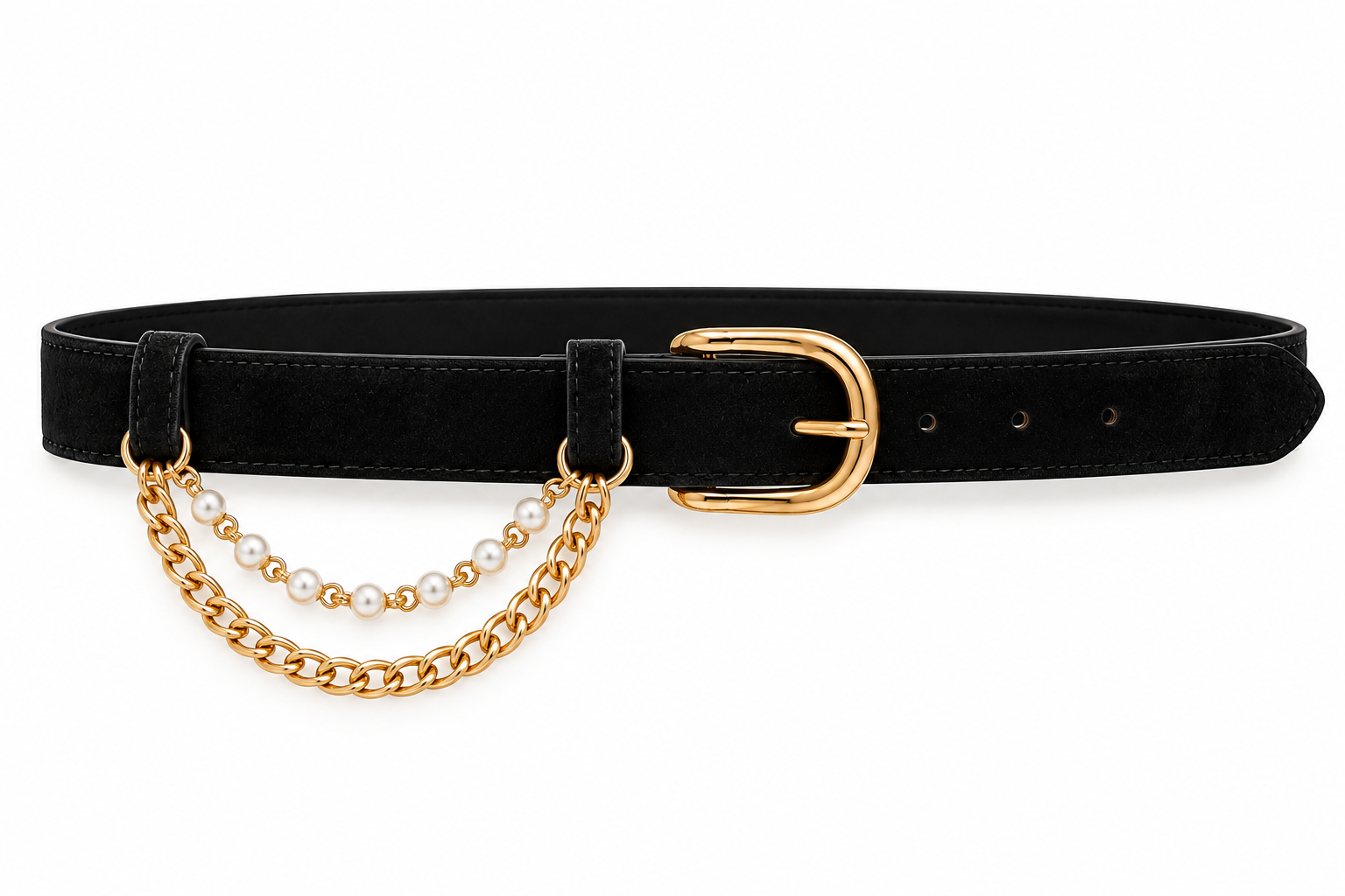 Dames riem met kettingen zwart suede