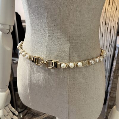 Gouden stretchriem dames met parels en strass