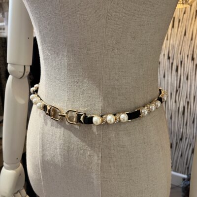 Zwarte stretchriem dames met parels en strass