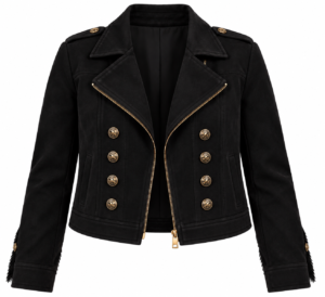 Zwart jasje dubbel knoop met stoere bikerlook en luxe goudkleurige details. De dubbele knopenrij, schuine ritssluiting en vrouwelijke pasvorm maken dit zwarte damesjasje perfect voor zowel een casual als geklede outfit. Zwart jasje dubbel knoop met stoere bikerlook en luxe goudkleurige details. De dubbele knopenrij, schuine ritssluiting en vrouwelijke pasvorm maken dit zwarte damesjasje perfect voor zowel een casual als geklede outfit.