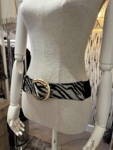zwarte elastiche stretchriem dames met zebraprint grijs en gouden gesp