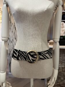 Grijze stretchriem dames met zebraprint en gouden gesp