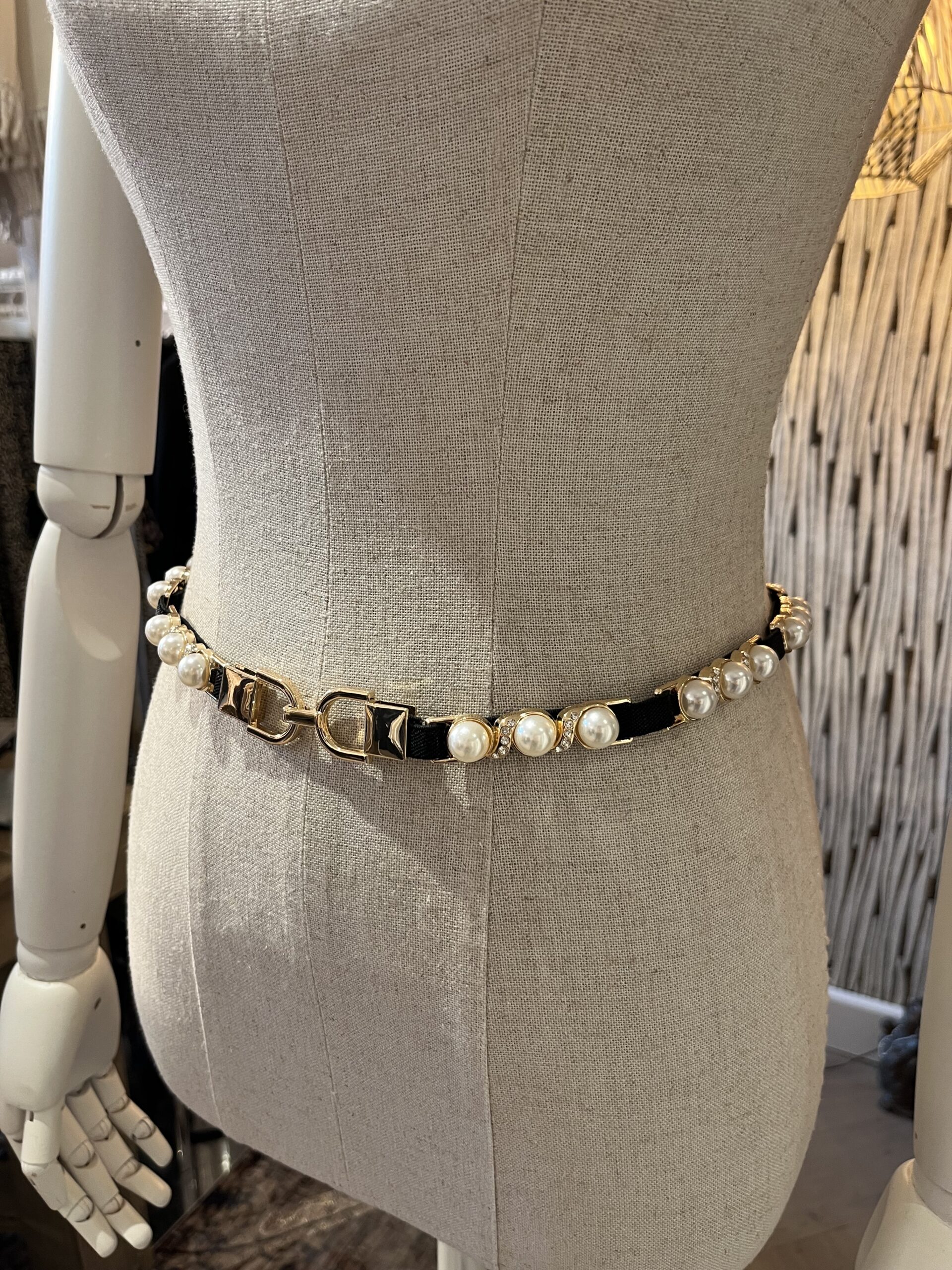 Zwarte stretchriem dames met parels en strass