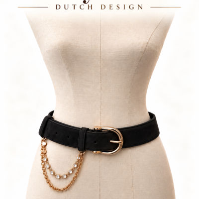 Damesriem zwart suede met gouden kettingen en steentjes Jewel belts by Darcey&Dolls