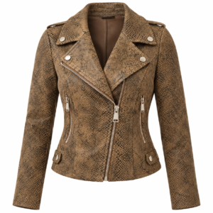 Dames jasje kort slangenprint bruin biker model stretch model