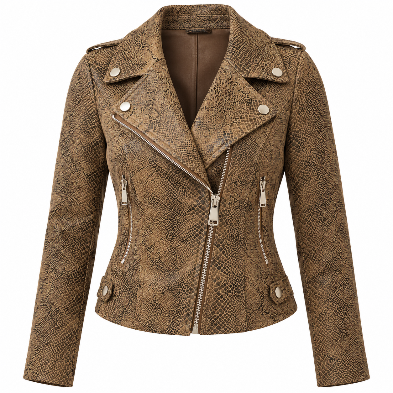 Dames jasje kort slangenprint bruin biker model stretch model