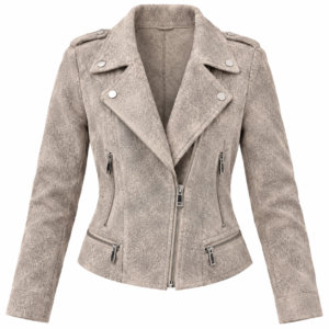 Dames jasje strak biker model stretch stof taupe grijs