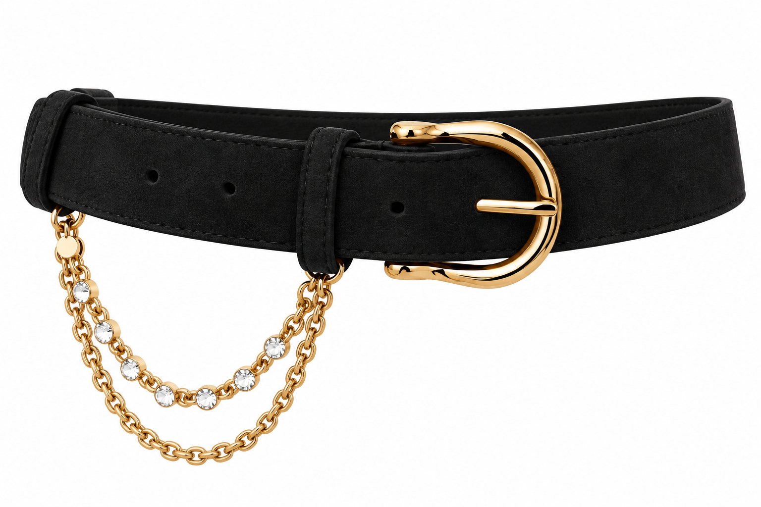Damesriem zwart suede met gouden kettingen en steentjes Jewel belts by Darcey&Dolls